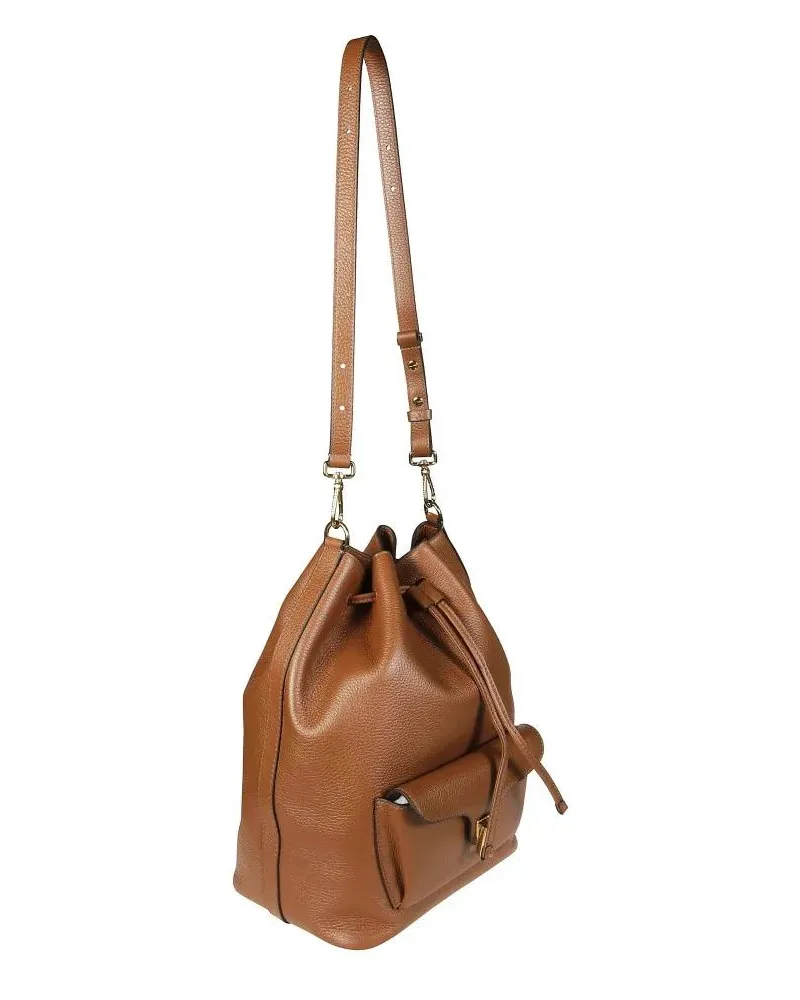 Coccinelle Beuteltaschen Bucket-Style Leather Backpack With Drawstring Clos braun Braun