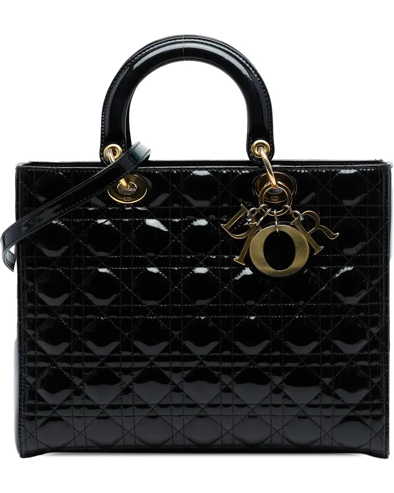 Dior Hobo Bags Large Patent Cannage Lady Dior schwarz Schwarz