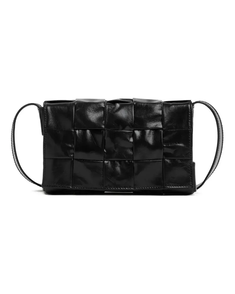 Bottega Veneta Shopper Black Leather Small Cassette Bag Schwarz