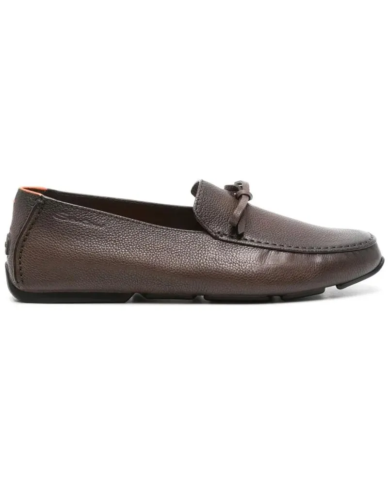 Santoni Loafer Brown Textured Leather Loafers With Decorative Bow braun Braun