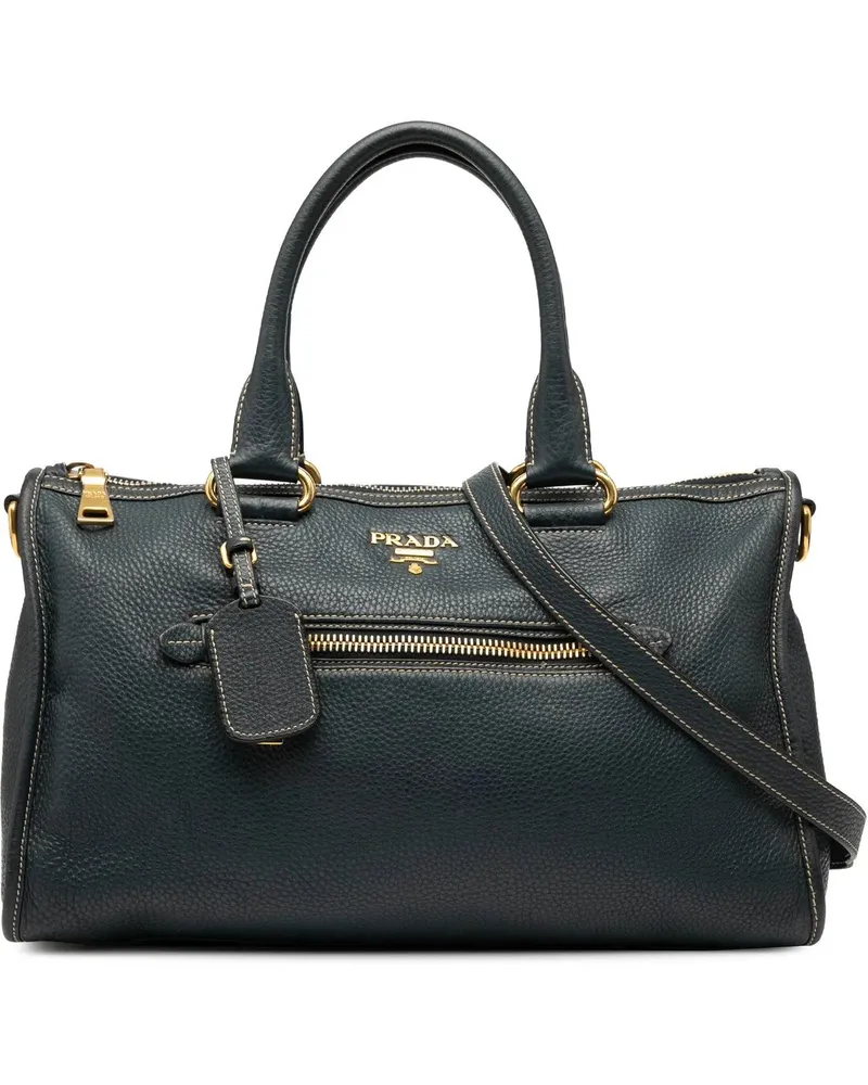 Prada Hobo Bags Vitello Daino Zip Top Satchel blau Blau