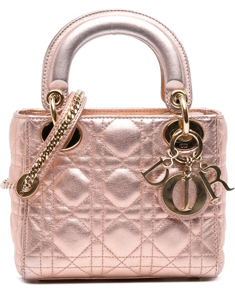 Dior Hobo Bags Mini Metallic Lambskin Cannage Lady Dior rosa Gold