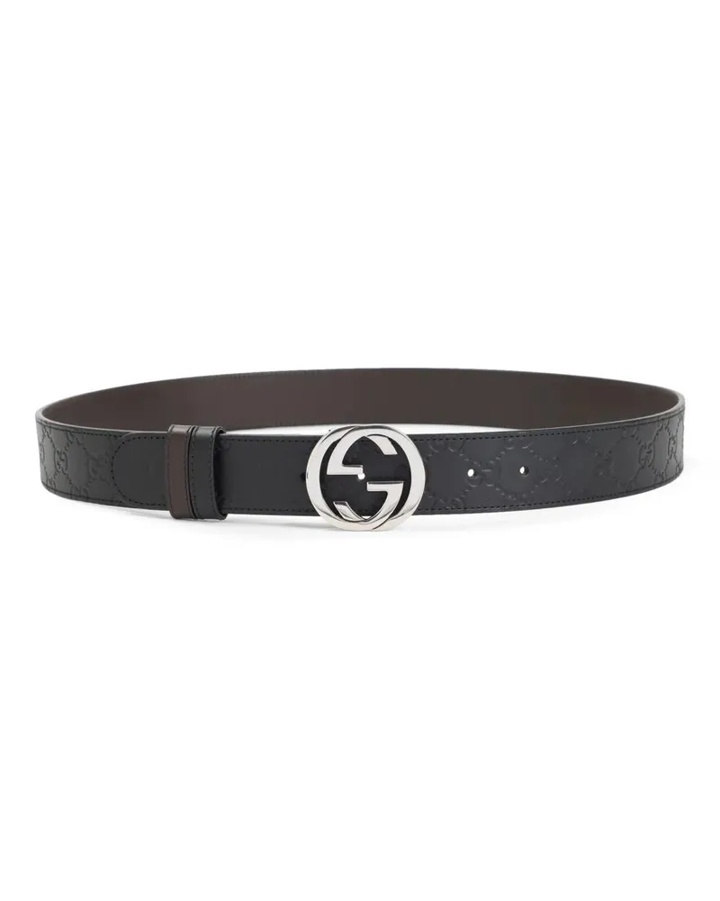 Gucci Gürtel Embossed Black Calfskin Leather Belt schwarz Schwarz
