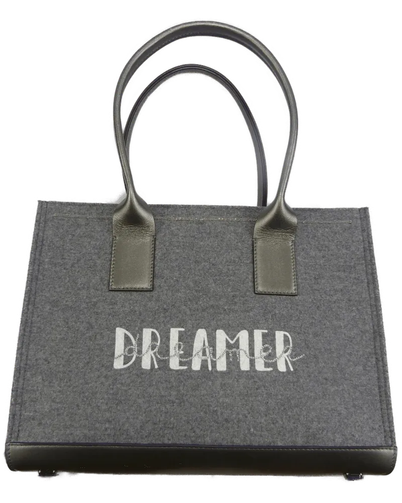 Brunello Cucinelli Hobo Bags Borsa a mano grigia in pelle e tessuto grau Grau