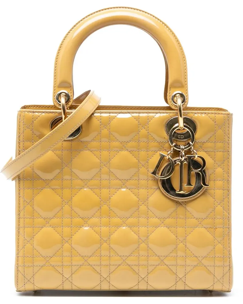 Dior Hobo Bags Medium Patent Cannage Lady Dior gelb Gelb