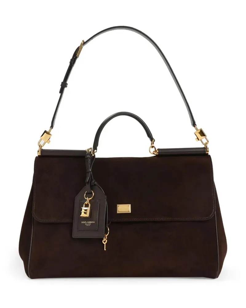 Dolce & Gabbana Crossbody Bags Structured Suede Handbag With Gold-Tone Accents braun Braun