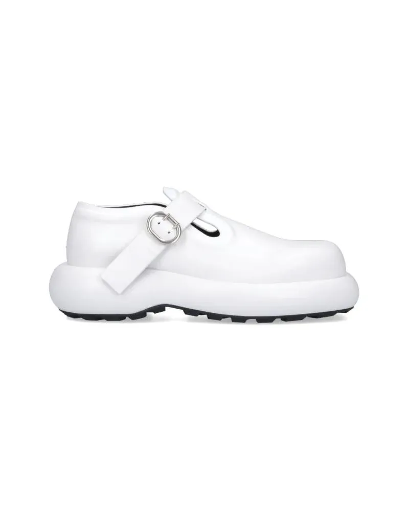 Jil Sander White Leather Buckle Detail Loafers weiß Weiß