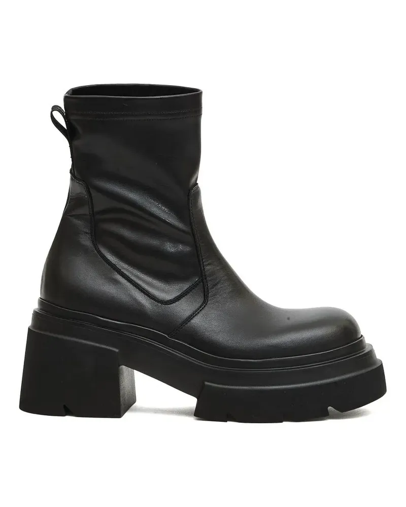 Elena Iachi Stiefel Chunky Black Stretch Leather Ankle Boots With Rubb schwarz Schwarz