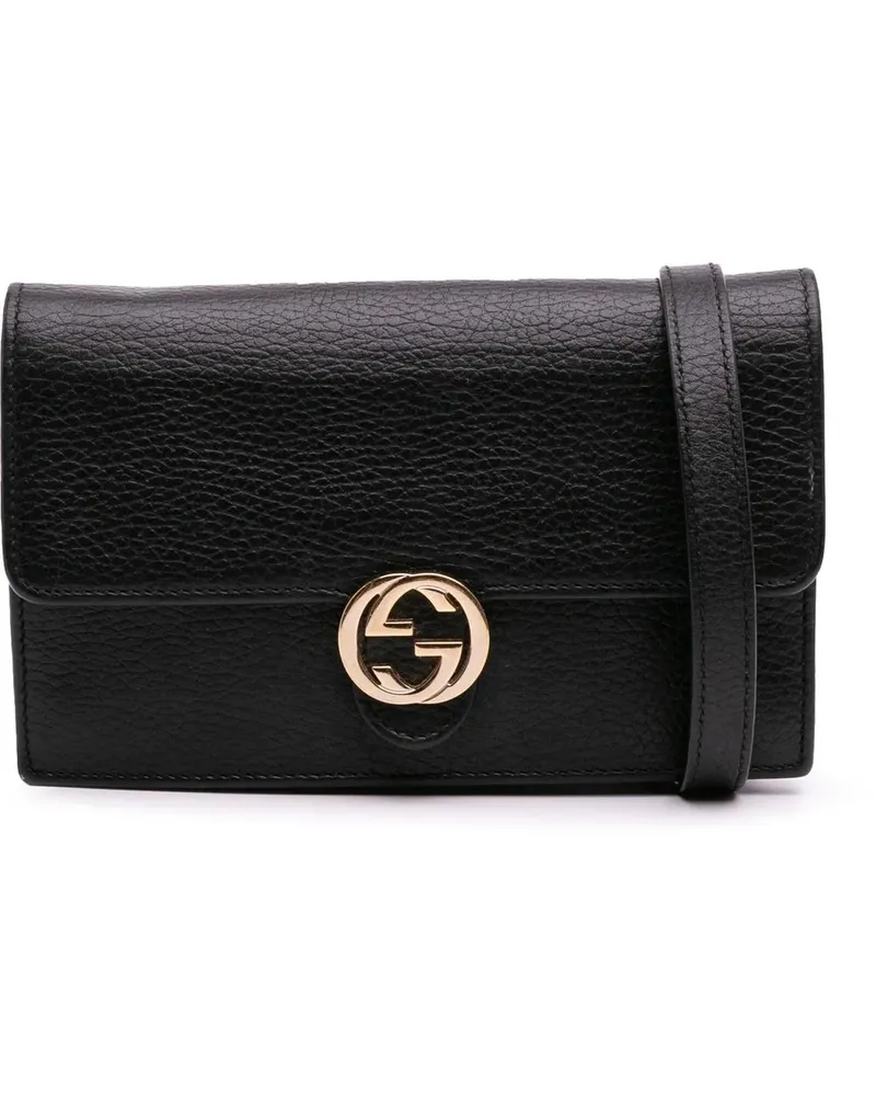 Gucci Hobo Bags Interlocking G Dollar Calfskin Wallet on Chain schwarz Schwarz