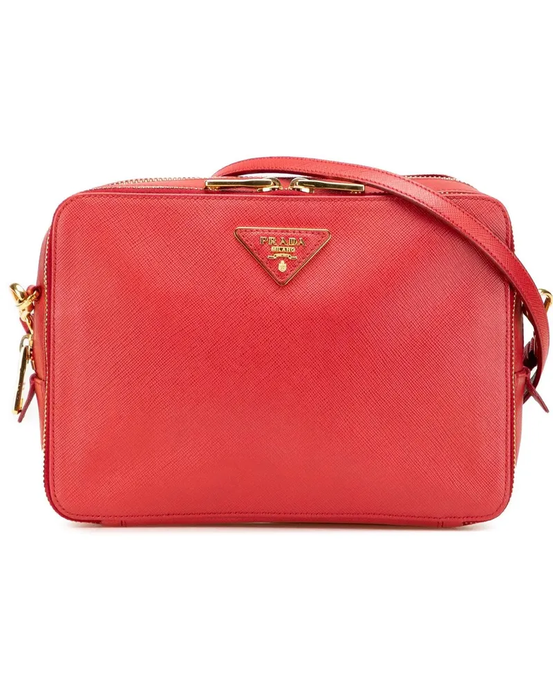 Prada Hobo Bags 2013-2025 Saffiano Double Zip Crossbody rot Rot