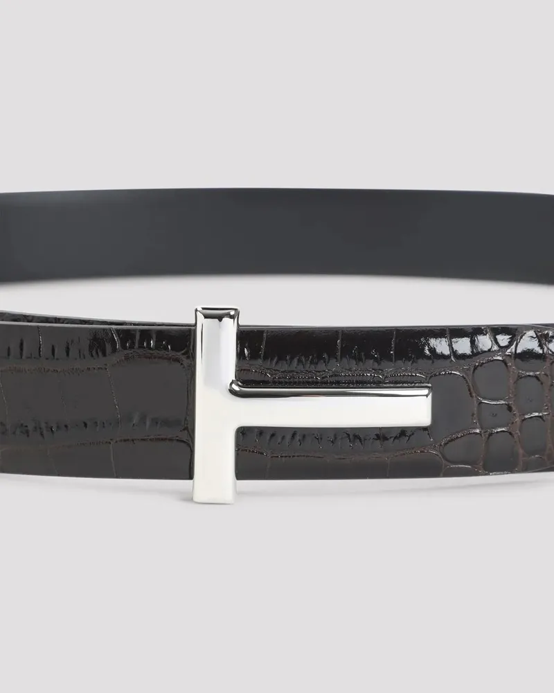 Tom Ford Gürtel Espresso Brown Calf Leather Belt schwarz Schwarz