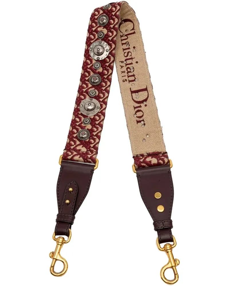 Dior Hobo Bags Studded Oblique Canvas Bag Strap rot Rot