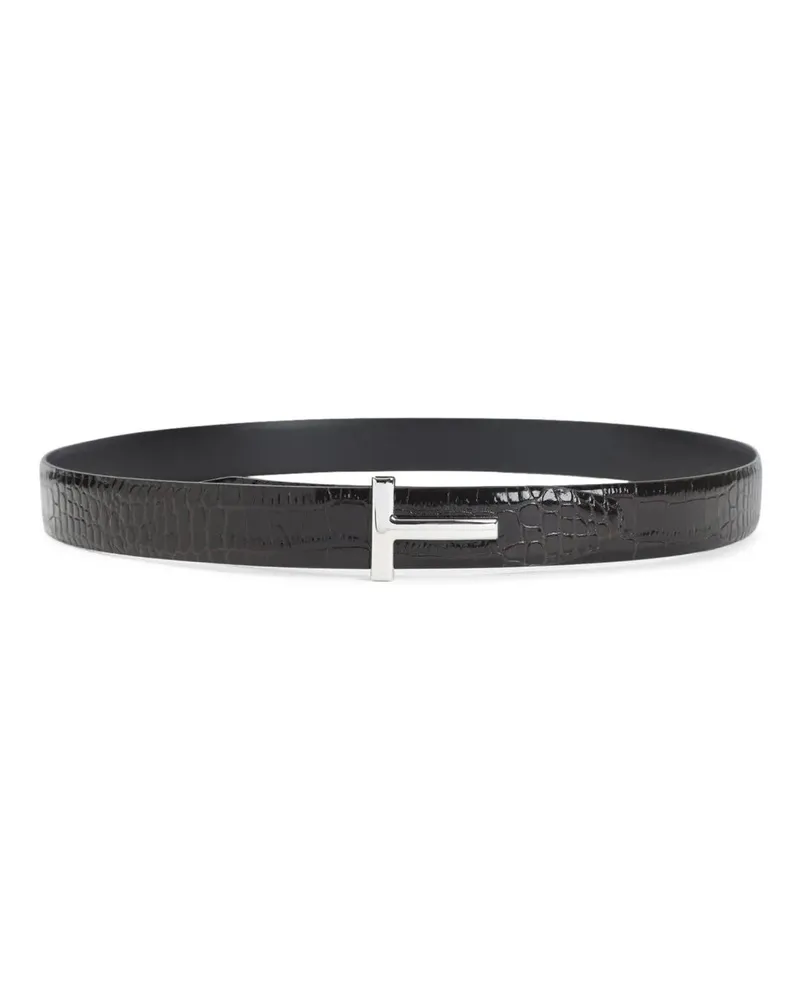 Tom Ford Gürtel Textured Crocodile Pattern Calf Leather Belt schwarz Schwarz