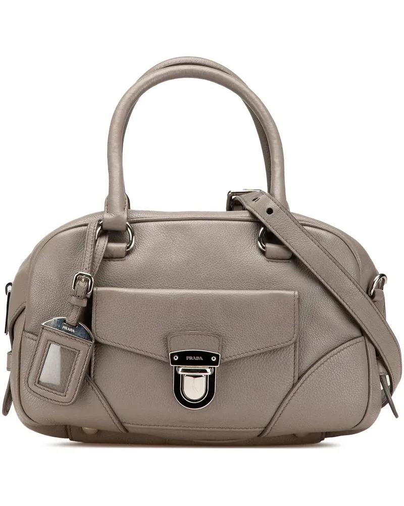 Prada Hobo Bags Vitello Daino Zip Top Satchel grau Grau