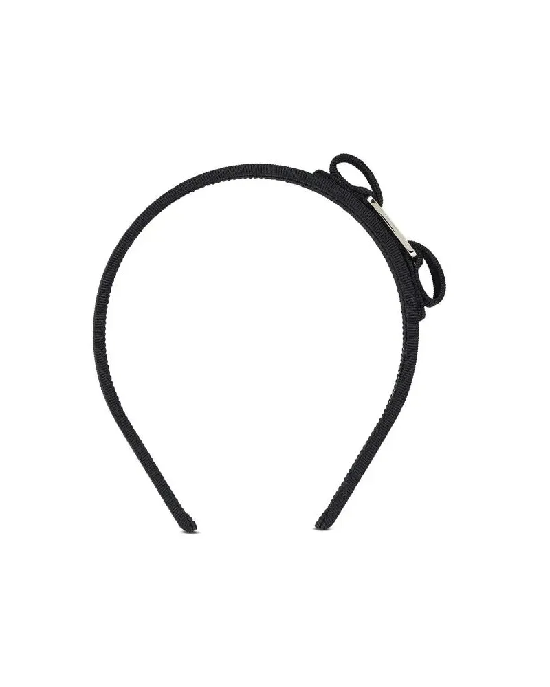 Ferragamo Caps & Mützen Textured Black Headband With Bow Detail schwarz Schwarz