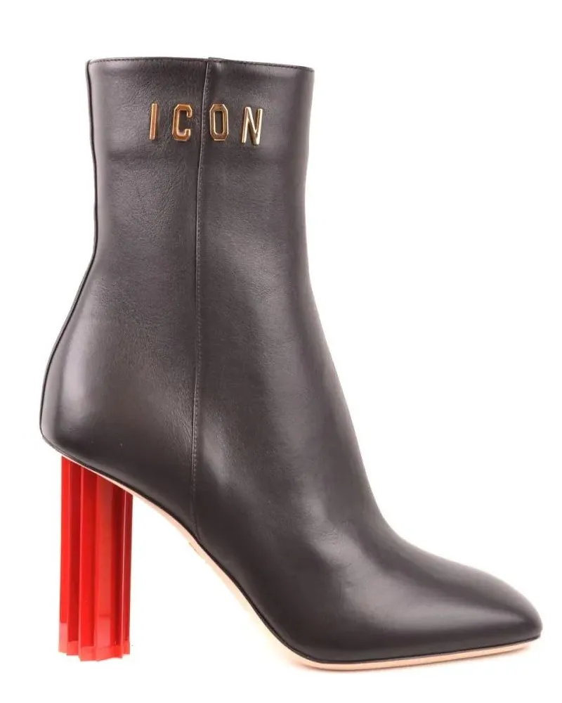 Dsquared2 Stiefel Black Ankle Boots With Sculptural Red Block Heel grau Grau