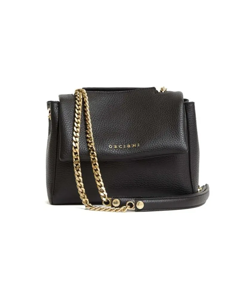 Orciani Hobo Bags Compact Black Leather Shoulder Bag With Gold-Tone schwarz Schwarz