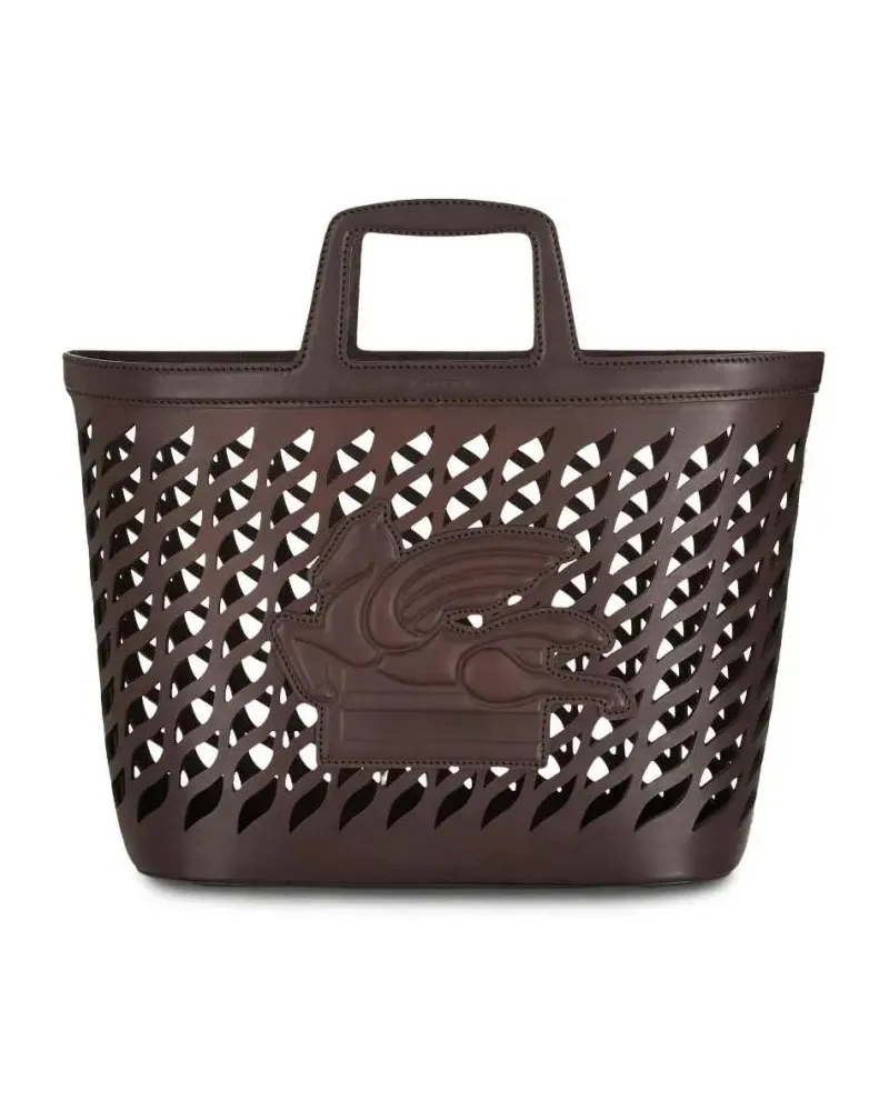 Etro Shopper & Totes Structured Leather Tote Bag With Cut-Out Design braun Braun