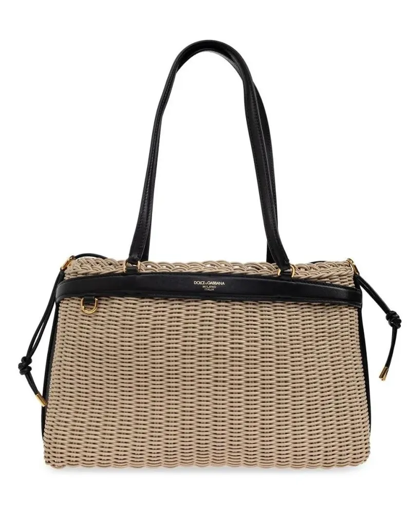 Dolce & Gabbana Shopper & Totes Woven Structured Handbag With Black Leather Accent beige Beige