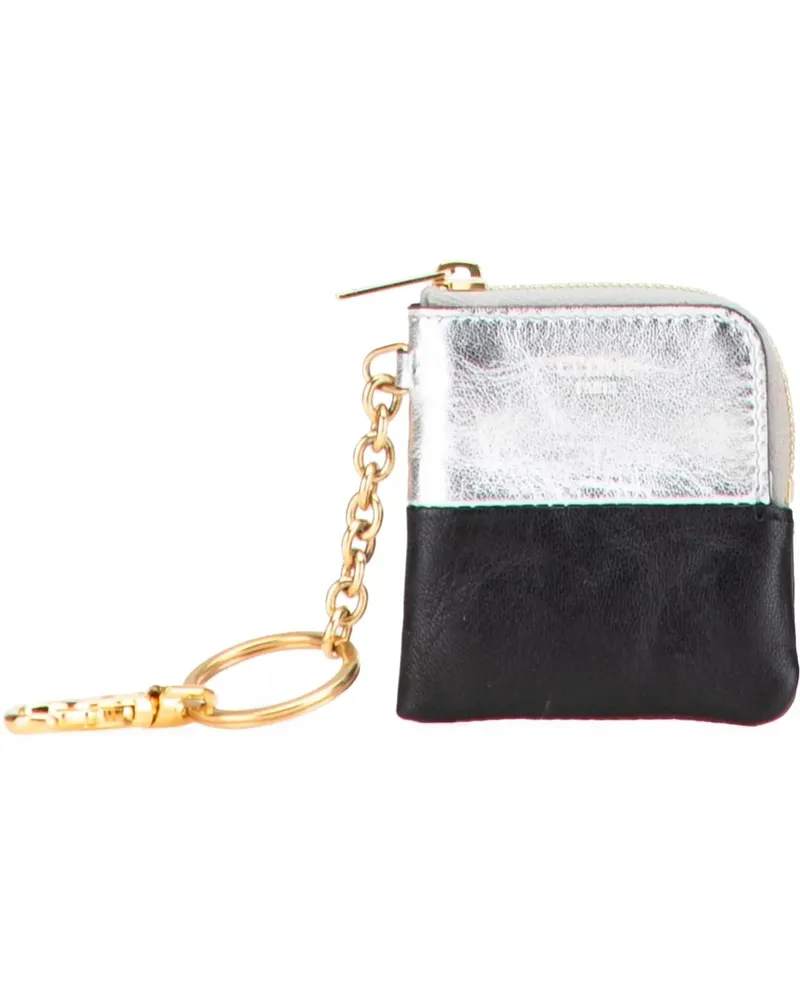 Celine Portemonnaie Bicolor Leather Key Ring Coin Pouch silberfarben 
