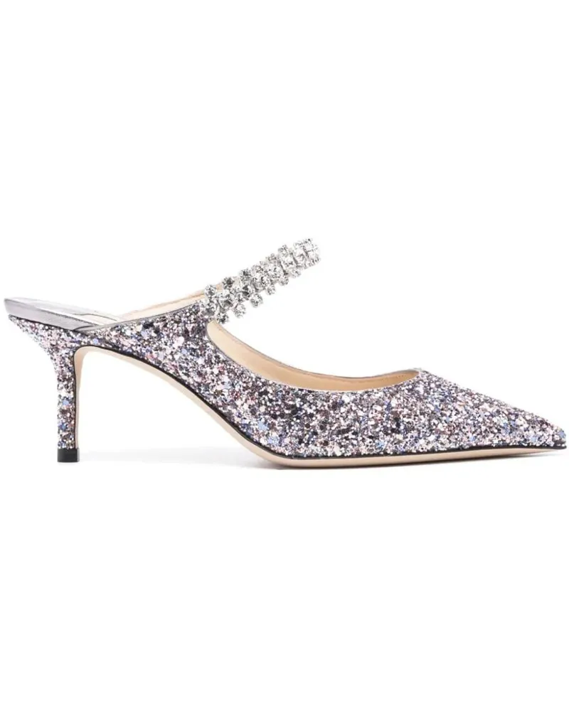 Jimmy Choo Hohe Schuhe Bing 65 Multicolor Sabot With Crystal Strap In Lea silberfarben Silber