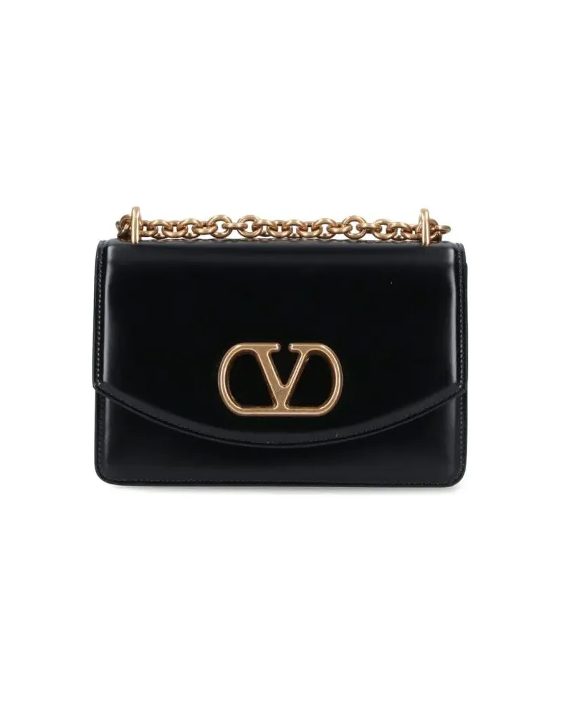 Valentino Garavani Crossbody Bags Structured Black Handbag With Gold-Tone Emblem And schwarz Schwarz