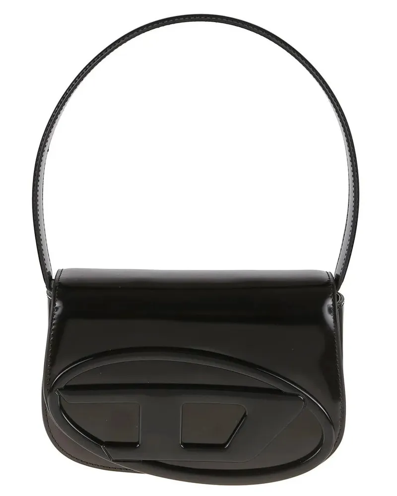 Diesel Hobo Bags Glossy Leather Shoulder Bag schwarz Schwarz