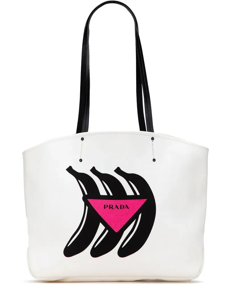 Prada Shopper Canapa Banana Print Tote weiß Weiß