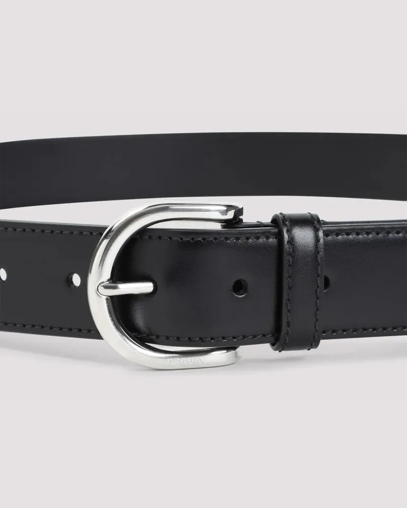 Prada Gürtel Black Calf Leather Belt schwarz Schwarz