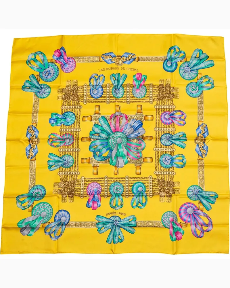 Hermès Tücher & Schals Hermes Classic LES RUBANS DU CHEVAL Silk Carre 90 gelb Gelb