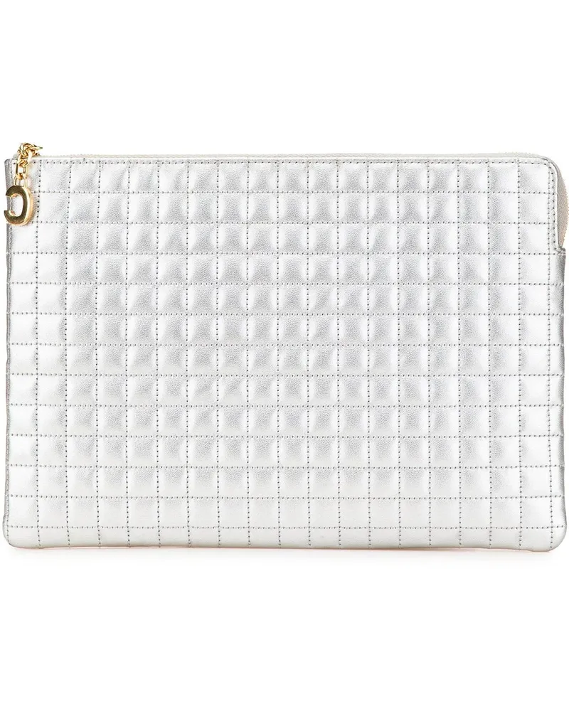 Celine Clutches 2018 Quilted Metallic Calfskin C Charm Pouch silberfarben 