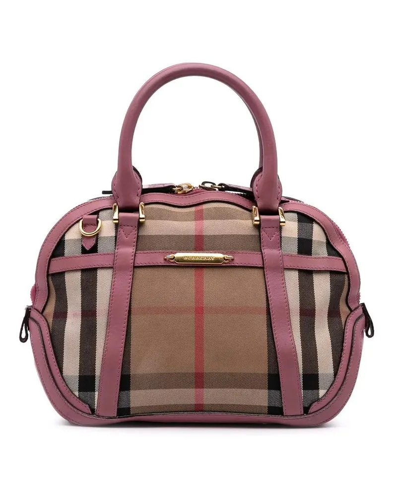 Burberry Hobo Bags Small Leather Trimmed House Check Canvas Bridle Or braun Braun