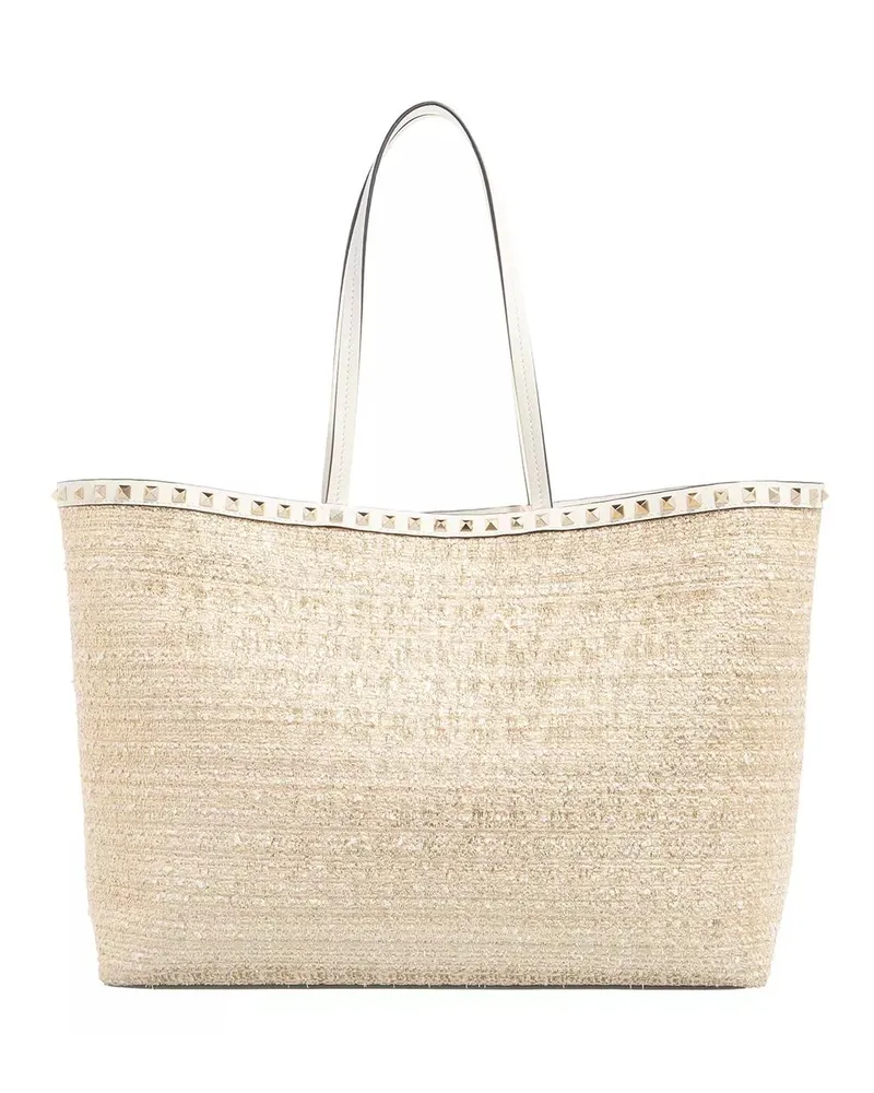 Valentino Garavani Tote Rockstud Leather Tote Beige