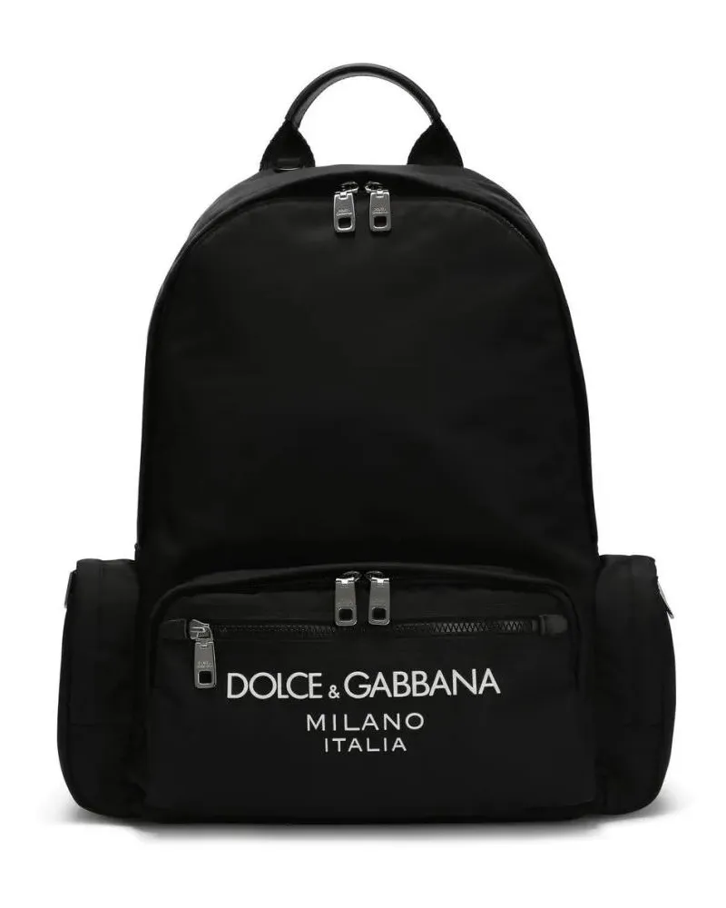 Dolce & Gabbana Rucksäcke Sleek Black Backpack With Prominent White Logo Pri schwarz Schwarz