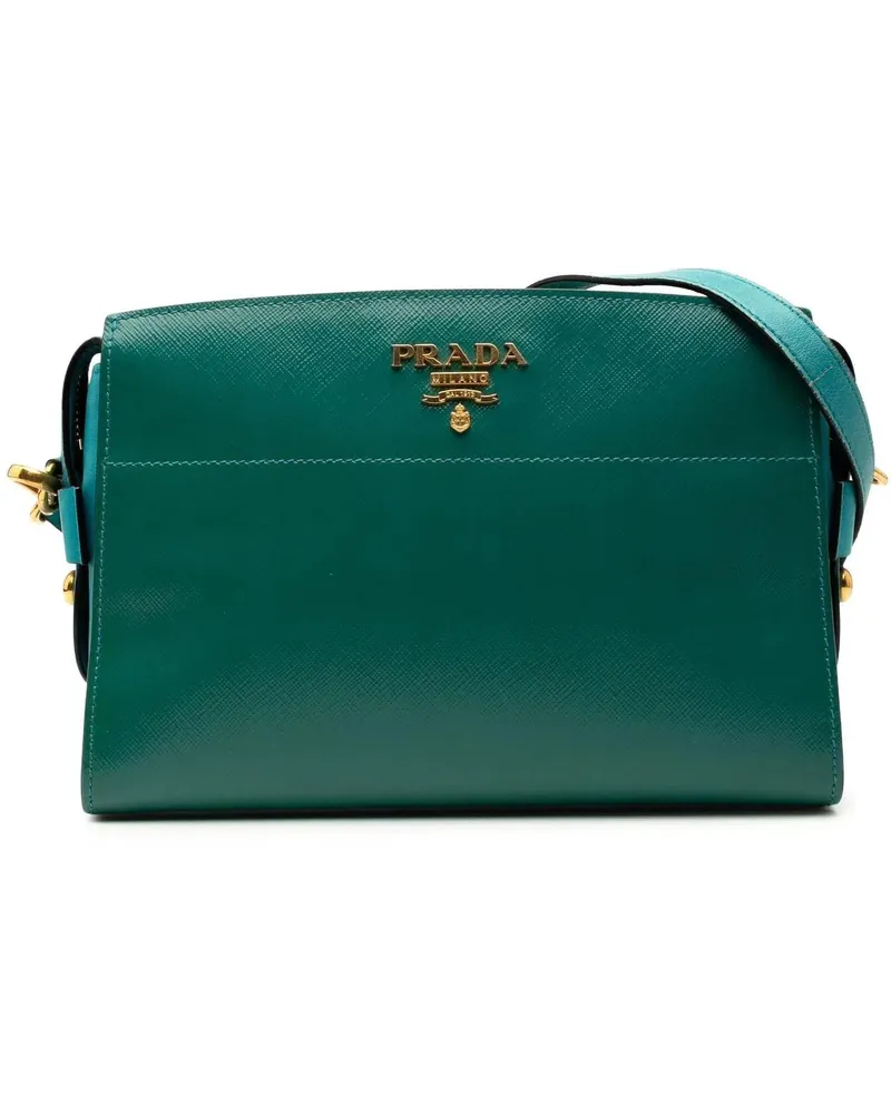 Prada Hobo Bags Bicolor Saffiano Vernice Esplanade Crossbody grün Grün