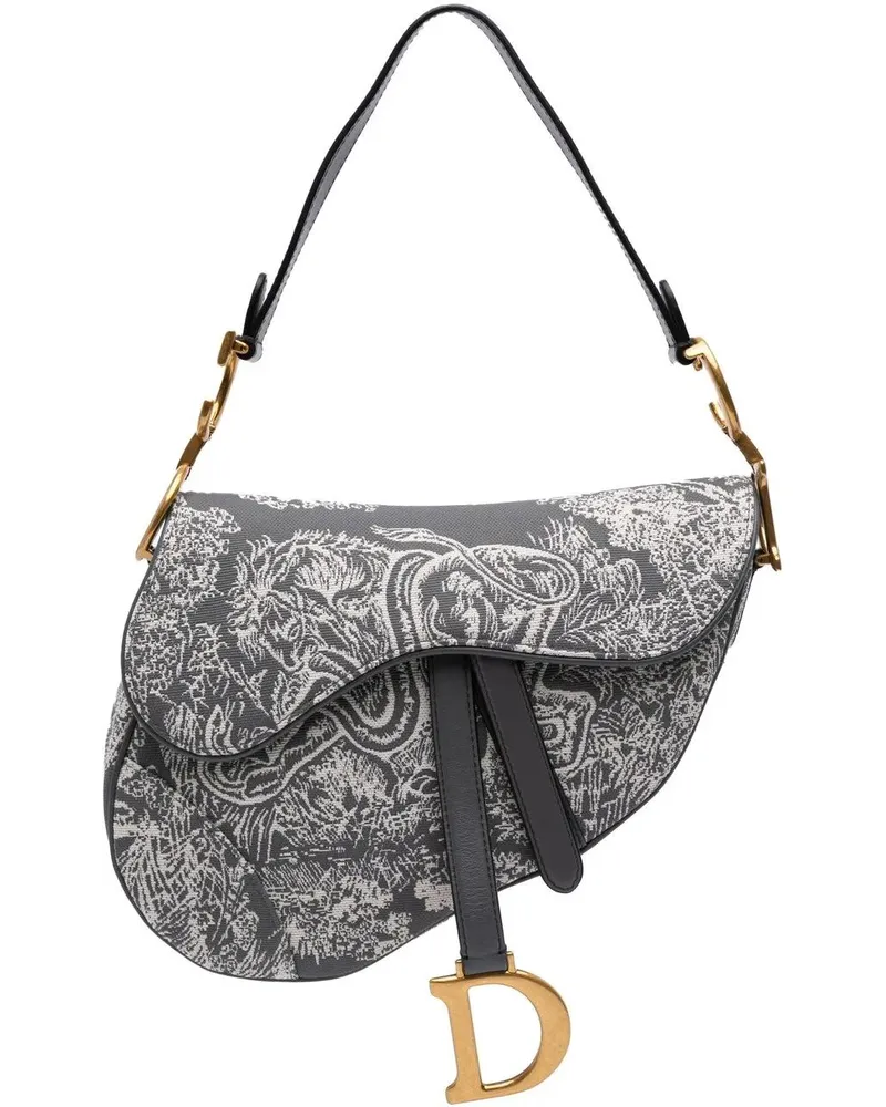 Dior Hobo Bags Canvas Reverse Embroidered Toile De Jouy Saddle Ba grau Grau
