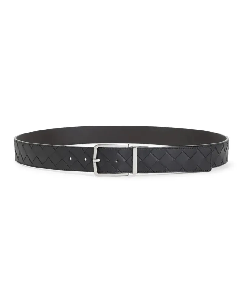 Bottega Veneta Gürtel Intrecciato Leather Belt With Silver-Tone Buckle schwarz Schwarz
