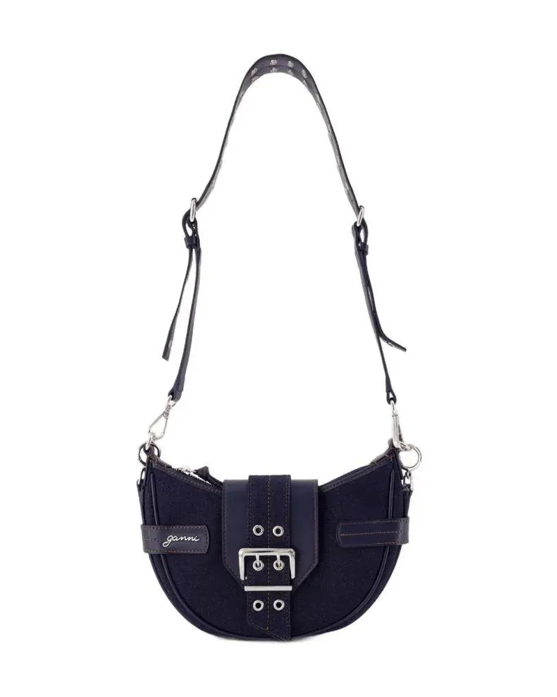 Ganni Hobo Bags Bucky Small Crossbody - Cotton - Blue schwarz Schwarz