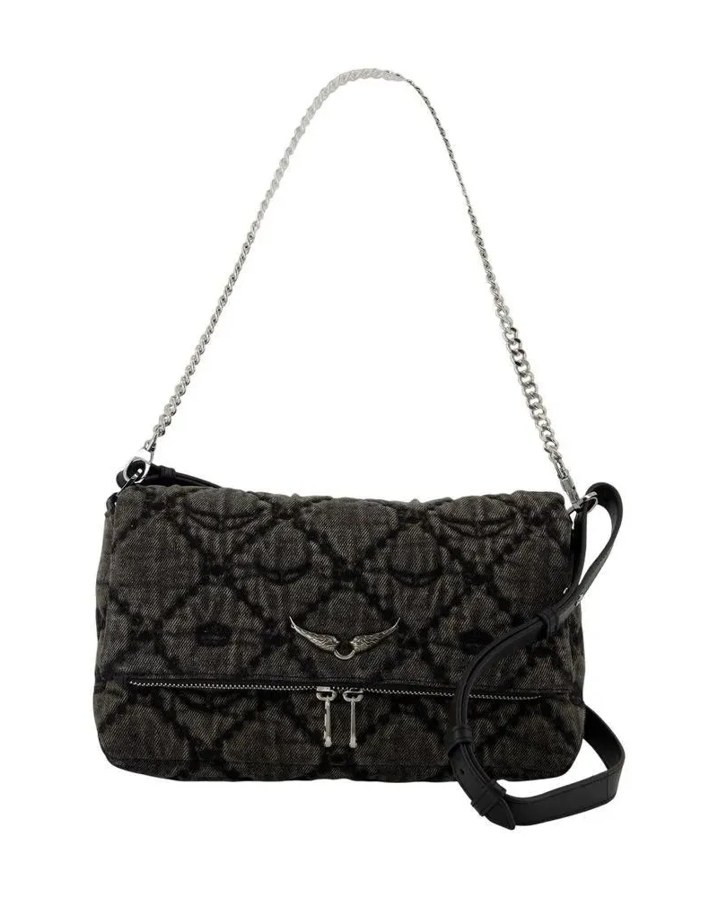 Zadig & Voltaire Hobo Bags Rocky Ii Shoulder Bag - Cotton - Dark Grey schwarz Schwarz