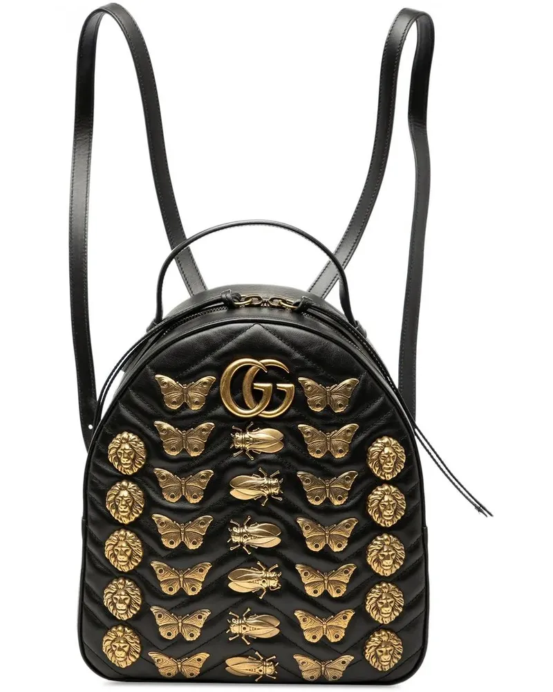 Gucci Rucksäcke Small GG Marmont Matelasse Leather Animalier Backp schwarz Schwarz