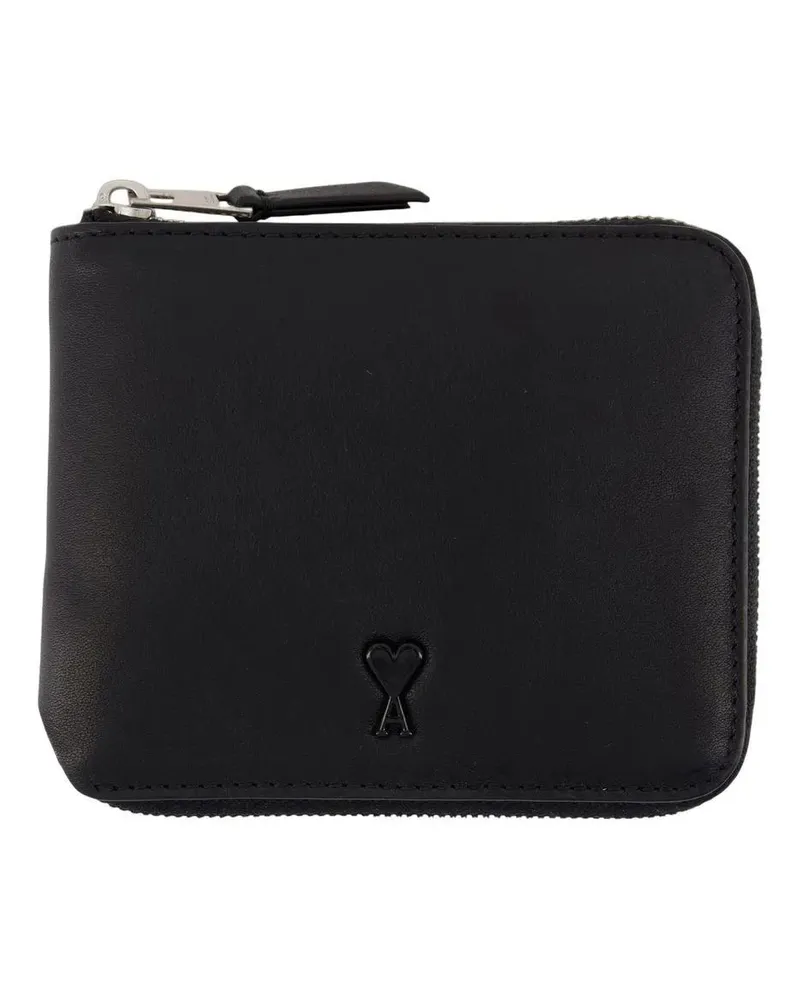 AMI Paris Portemonnaies Zip-Around Wallet In Smooth Calfskin Leather schwarz Schwarz