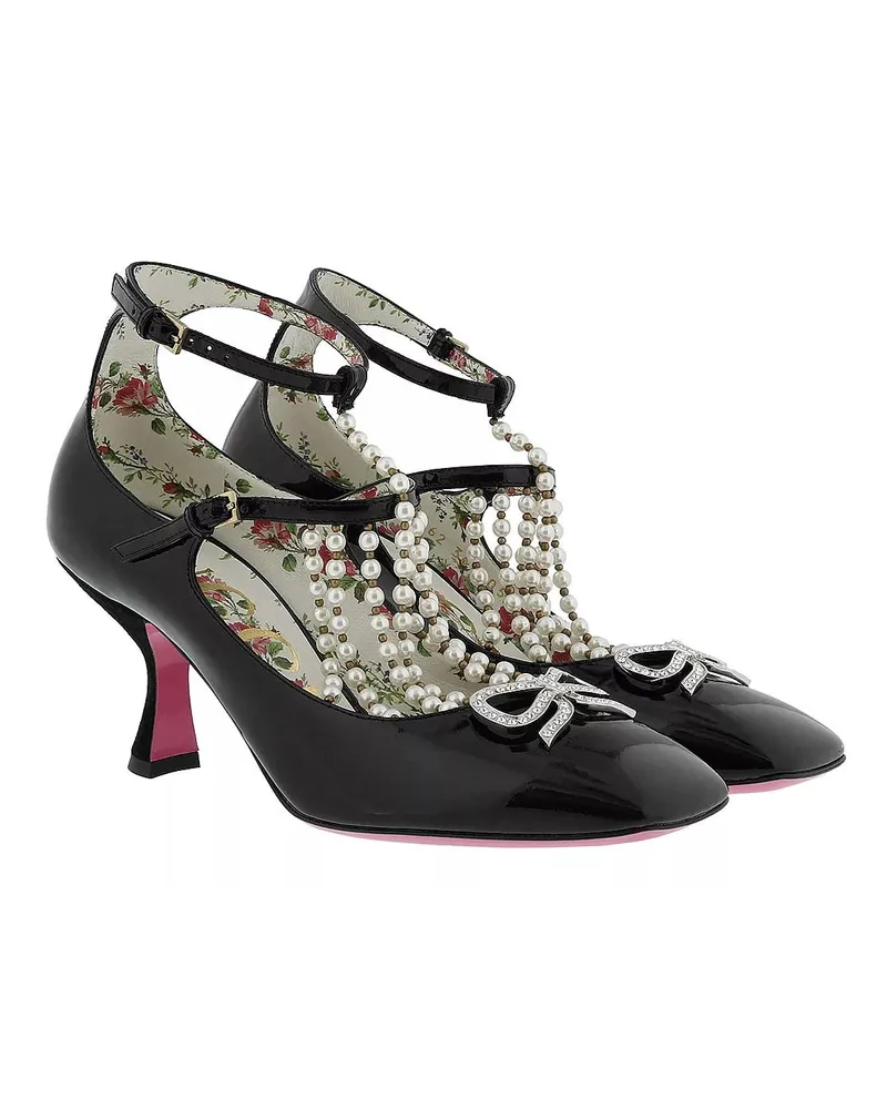 Gucci Pumps & High Heels T-strap Pumps With Pearls Leather schwarz Schwarz
