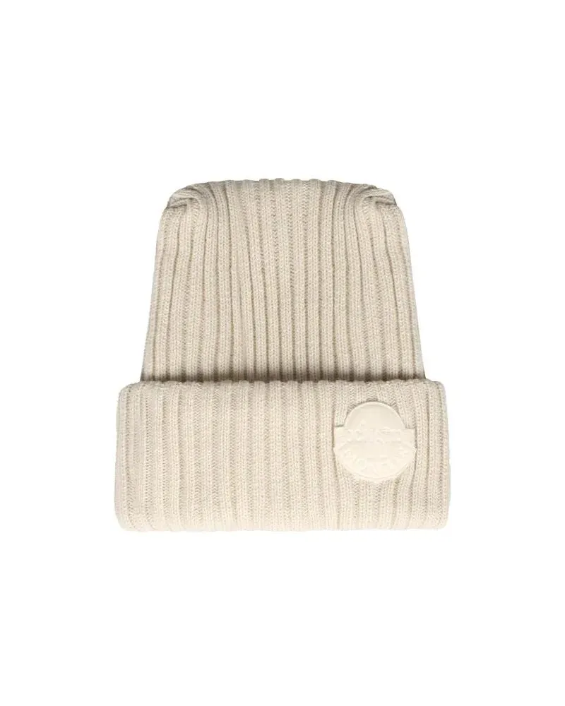 Moncler Mützen Logo Beanie Weiß