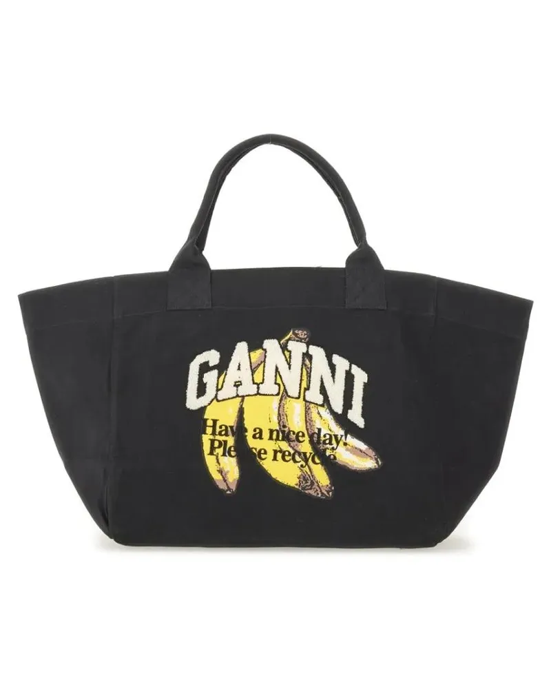 Ganni Shopper & Totes Banana Print Xxl Tote Bag With Spacious Interior schwarz Schwarz