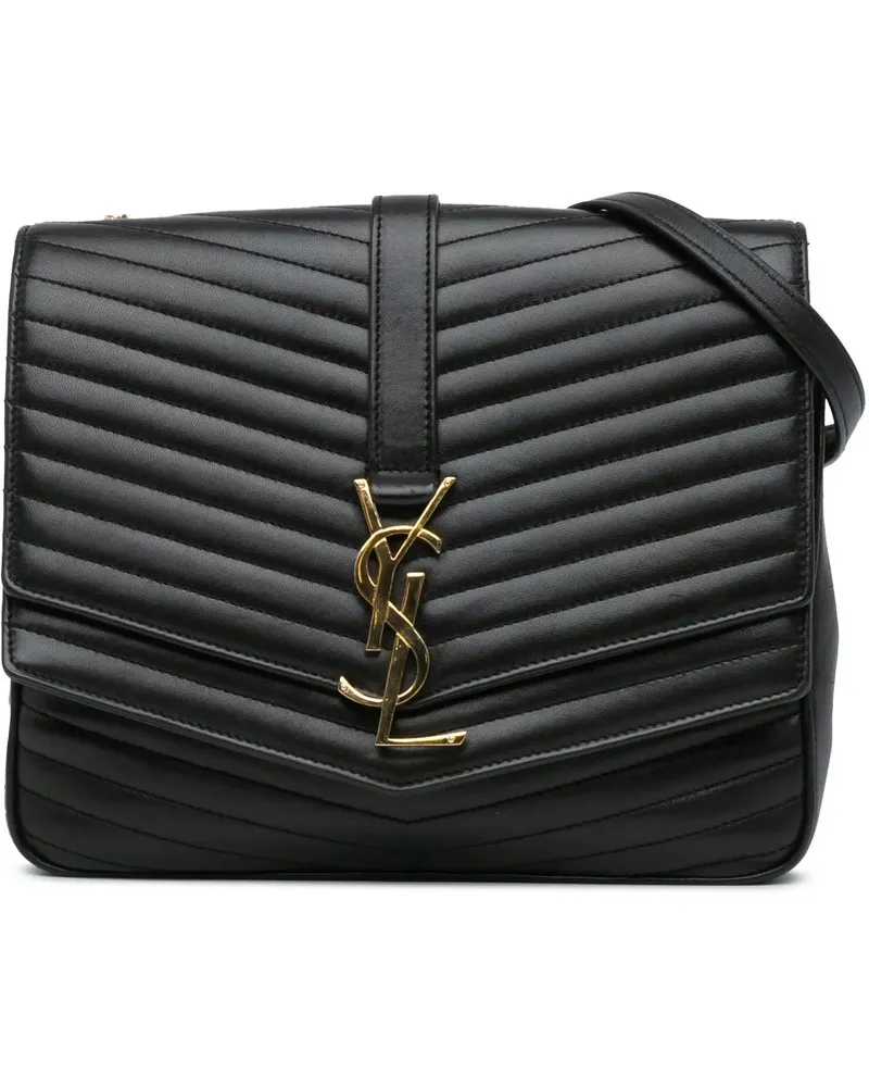 Saint Laurent Hobo Bags 2018 Medium Lambskin Chevron Monogram Sulpice Bag schwarz Schwarz