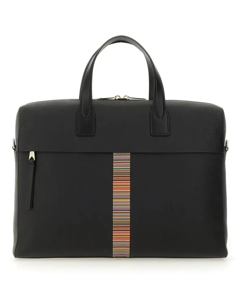 Paul Smith Laptoptaschen Rectangular Leather Briefcase With Multicolored St schwarz Schwarz