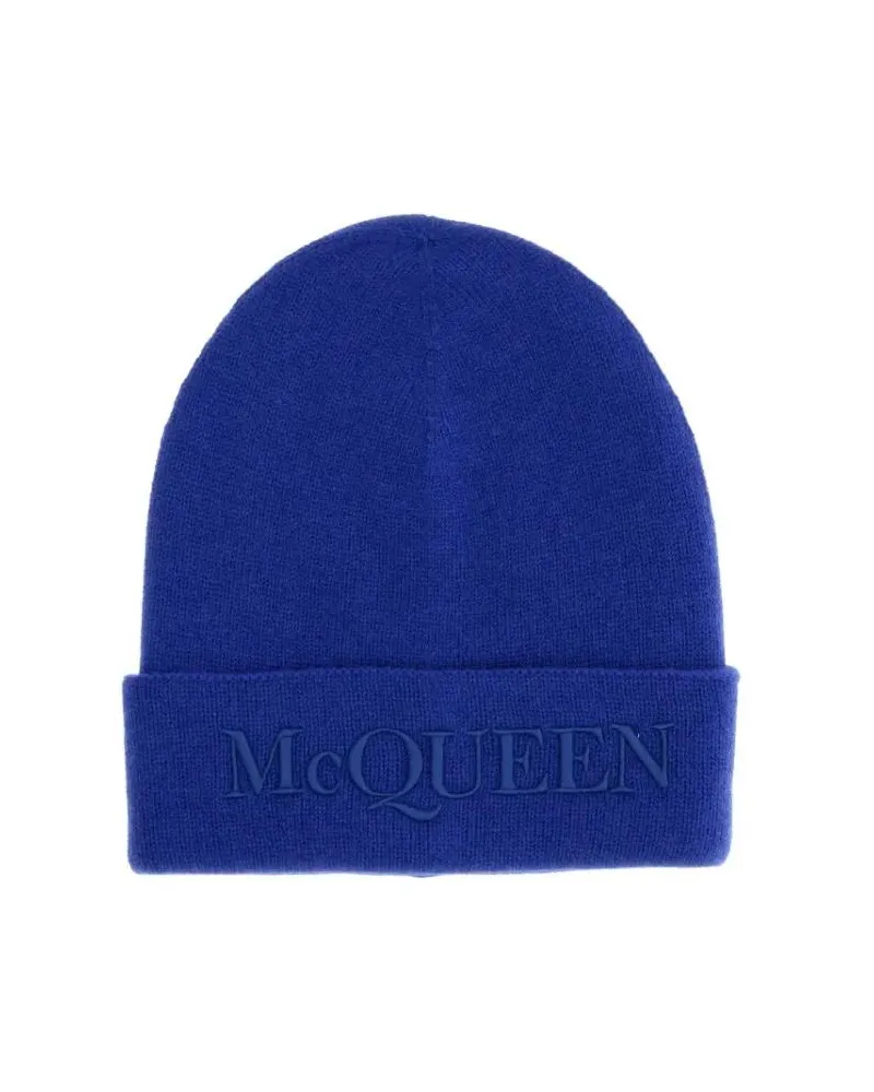 Alexander McQueen Caps & Mützen Ribbed Knit Cashmere Beanie blau Blau