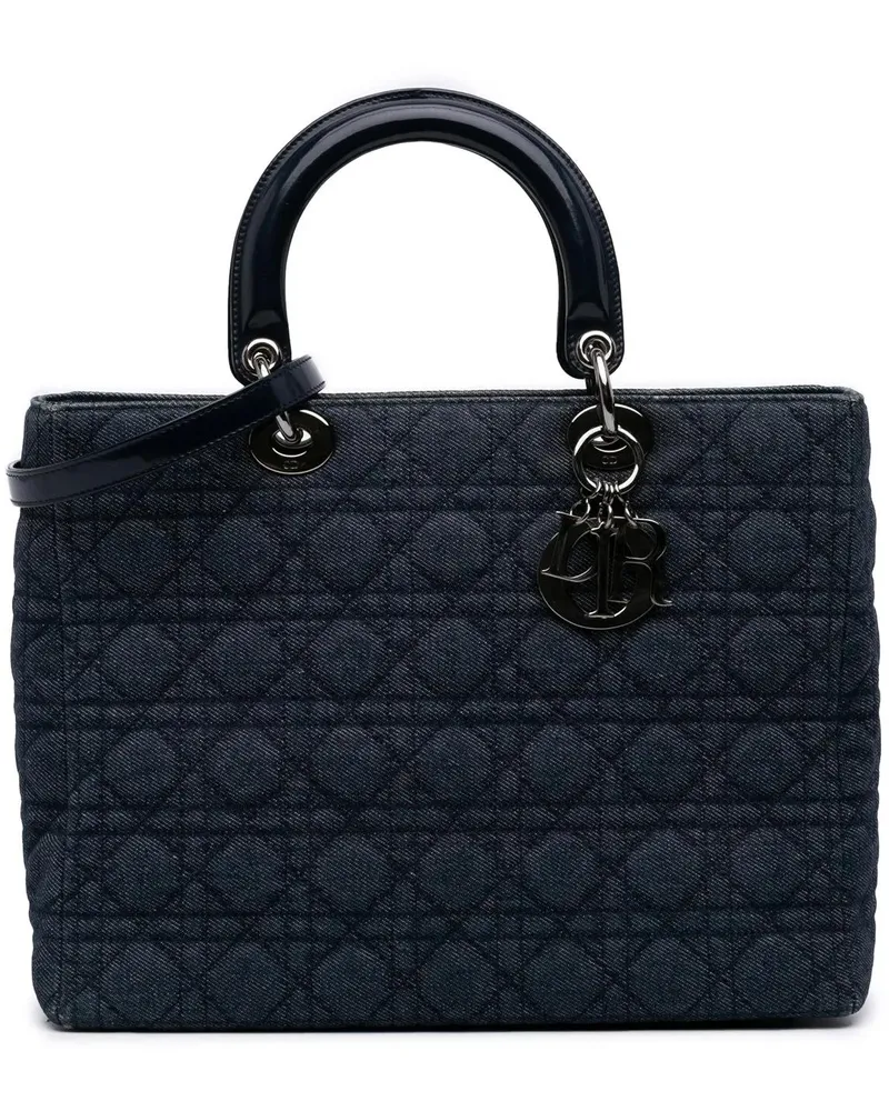 Dior Hobo Bags Large Denim Cannage Lady Dior blau Blau