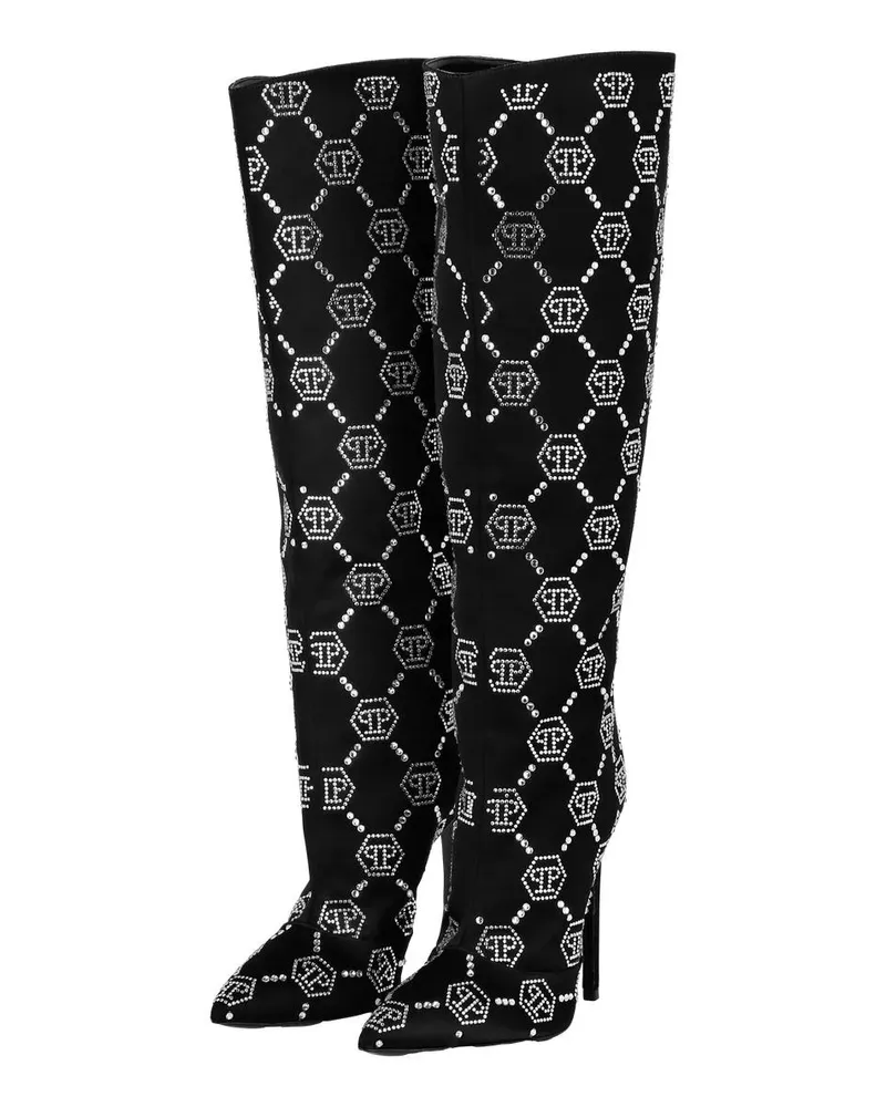 Philipp Plein Stiefeletten Stiefel Monogram Mit Schmucksteinen schwarz Schwarz