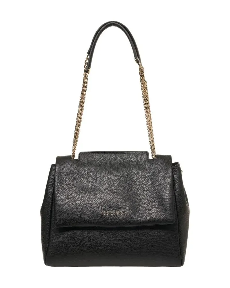 Orciani Hobo Bags Hammered Leather Shoulder Bag With Gold Chain Stra schwarz Schwarz
